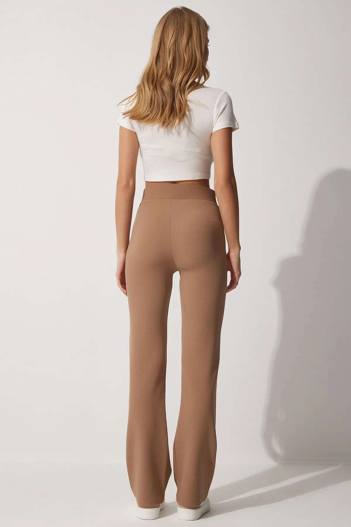 Happiness İstanbul  Bequeme Strickhose aus Biscuit-Lycra mit hoher Taille für Damen RV00090