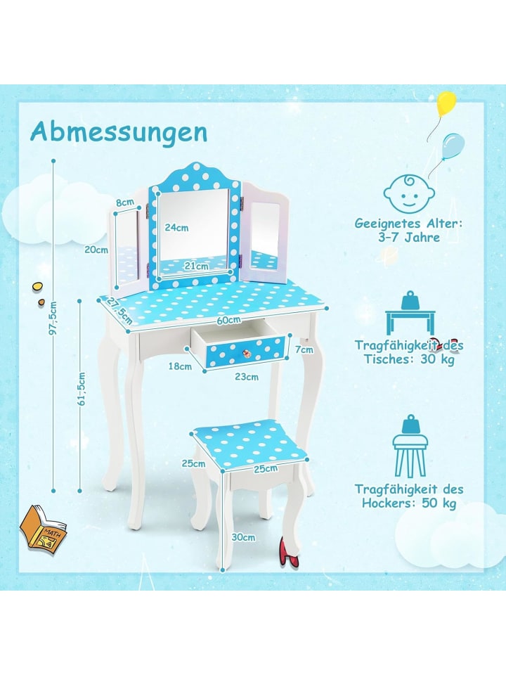 COSTWAY 2 in 1 Schminktisch in Blau günstig kaufen 97 cm
