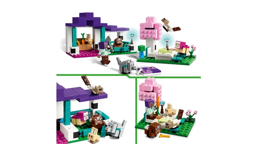 LEGO Minecraft 21253 Das Tierheim, Spielzeug mit Tieren zum Videospiel
