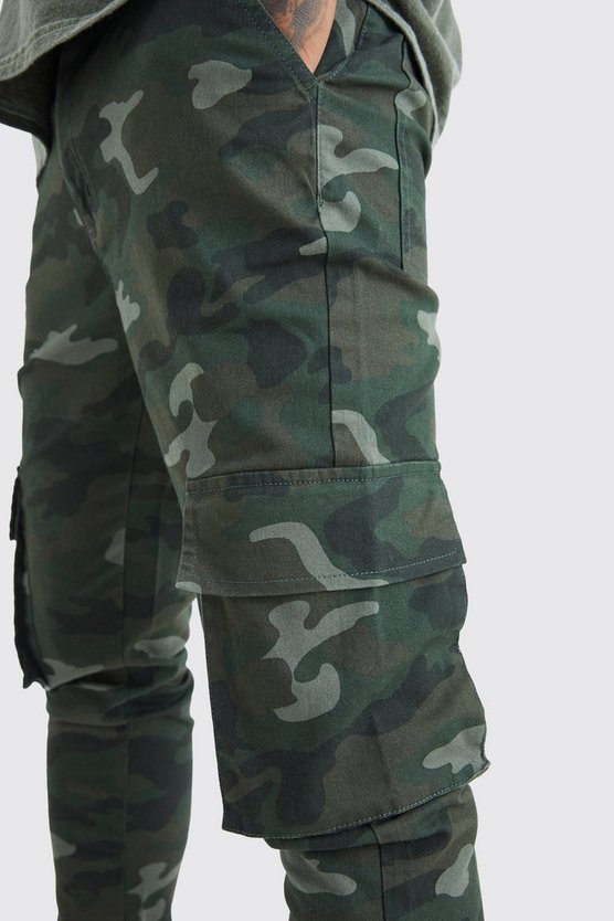 Skinny Camouflage Cargo-Hose mit Druckknöpfen