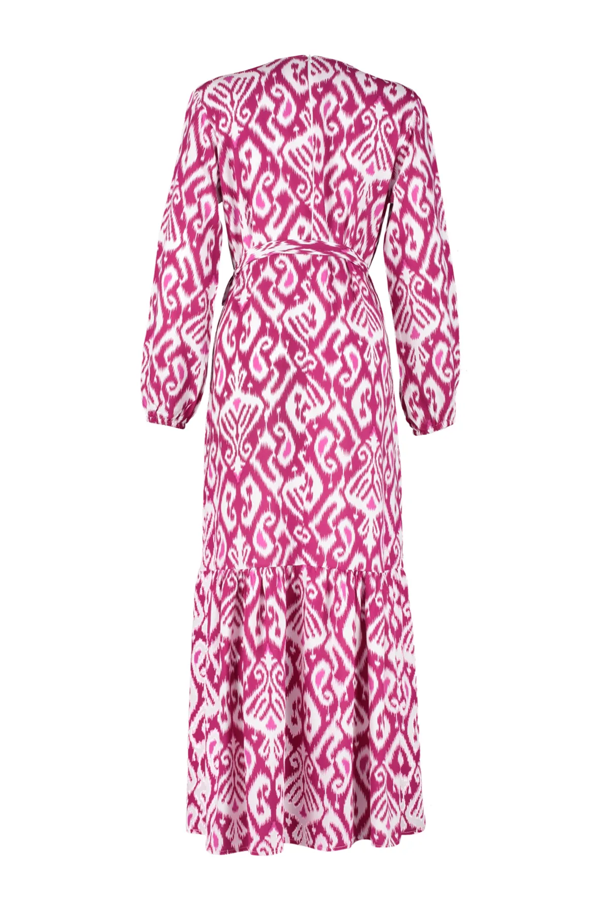 Trendyol Modest  Fuchsia Wickelkleid aus Viskosegewebe mit Muster und Gürtel TCTSS24EB00240