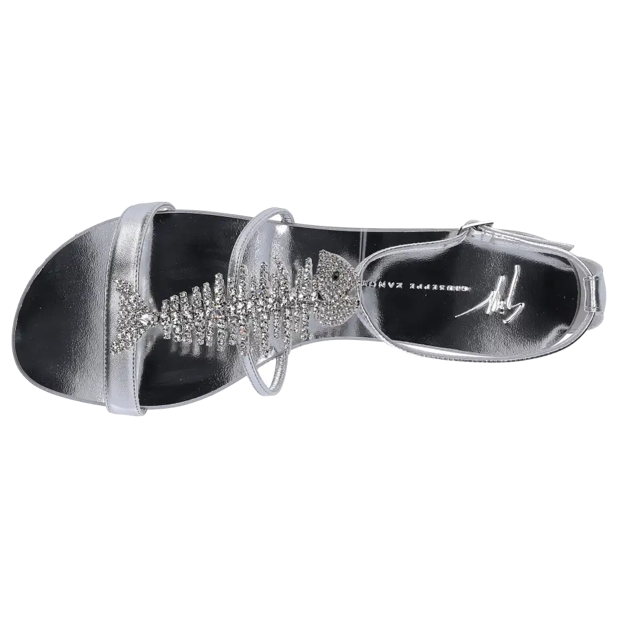 Giuseppe Zanotti - Zehentrenner ROLL Kalbsleder Swarovski silber - grau