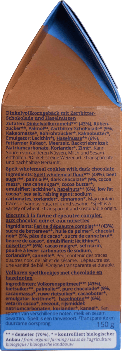 Cookies, Dinkel Vollkorn Schoko, 150 g