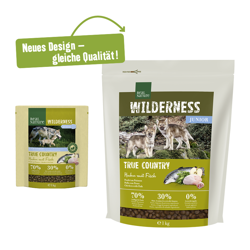 REAL NATURE Hundetrockenfutter REAL NATURE WILDERNESS Junior True Country Huhn mit Fisch 1 kg