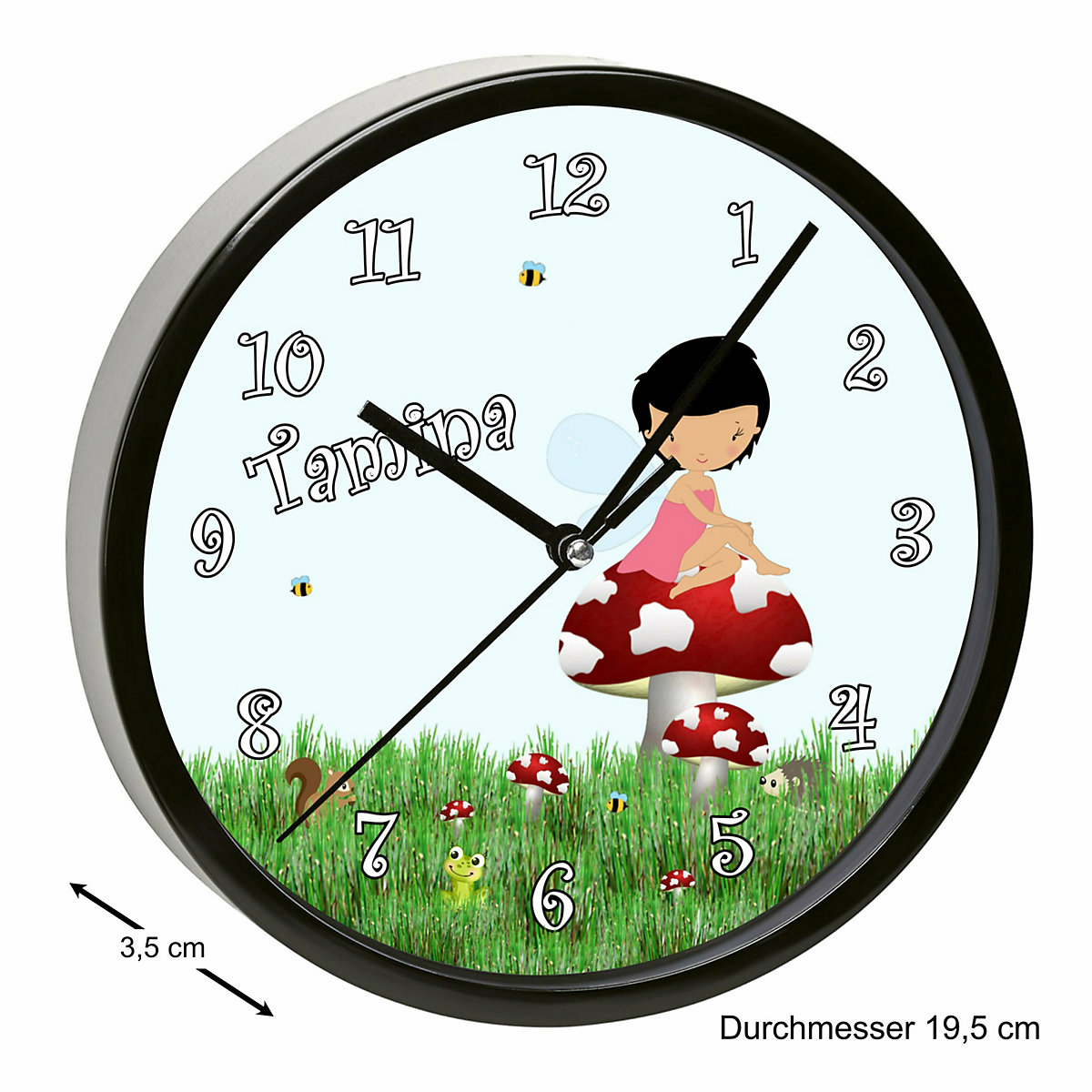 Kinder Wanduhr laufruhig personalisiert mit Name Waldfee