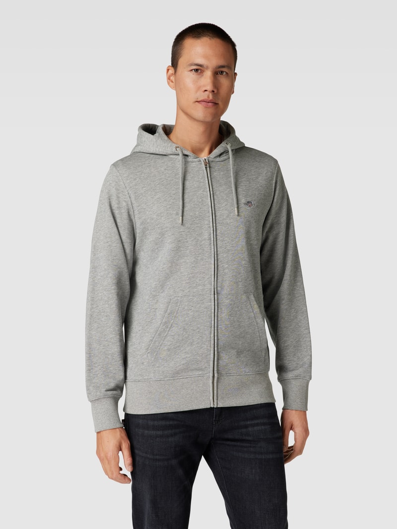 Sweatjacke mit Kapuze in mittelgrau meliert