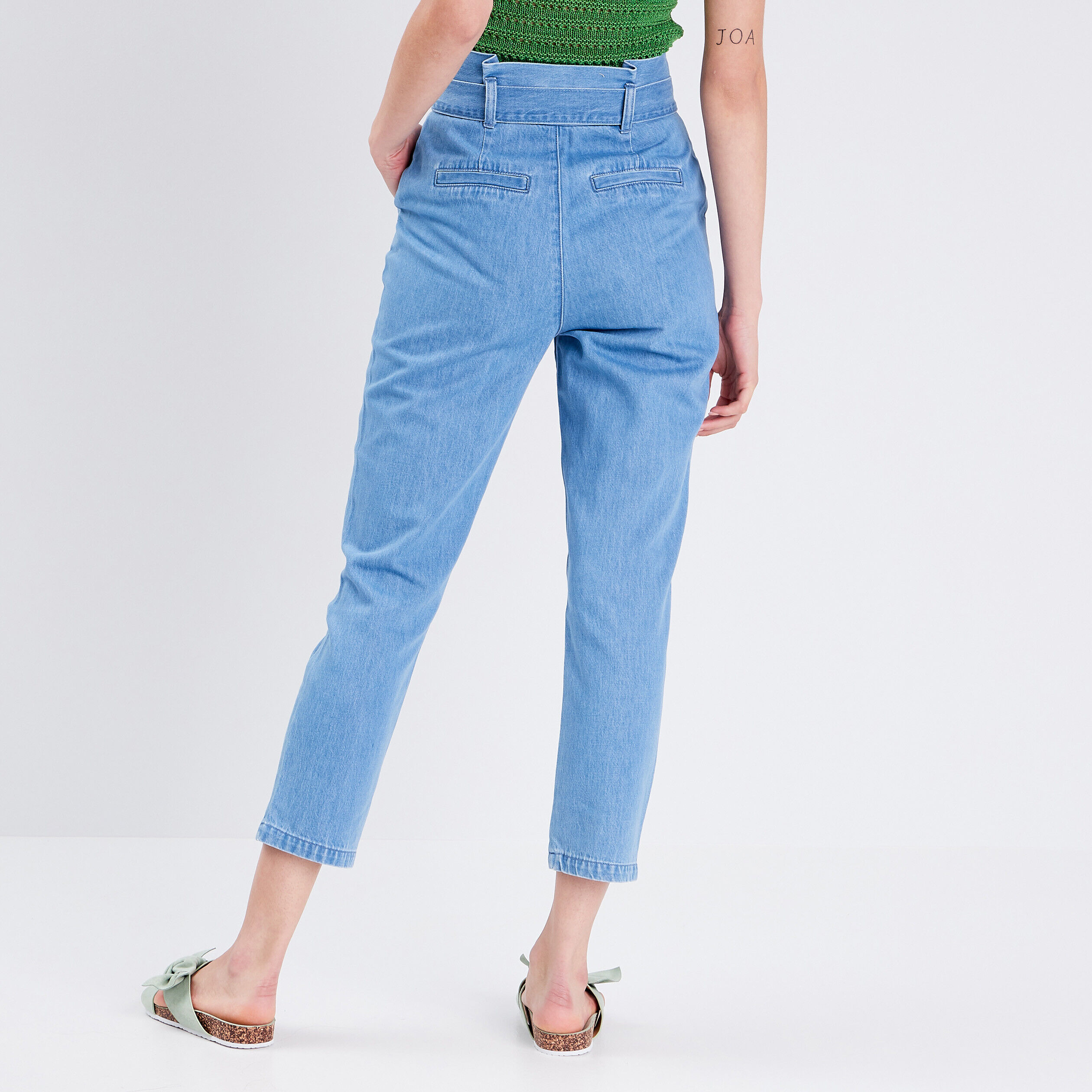 Jeans paperbag taille haute ceinturée denim stone femme | Cache Cache