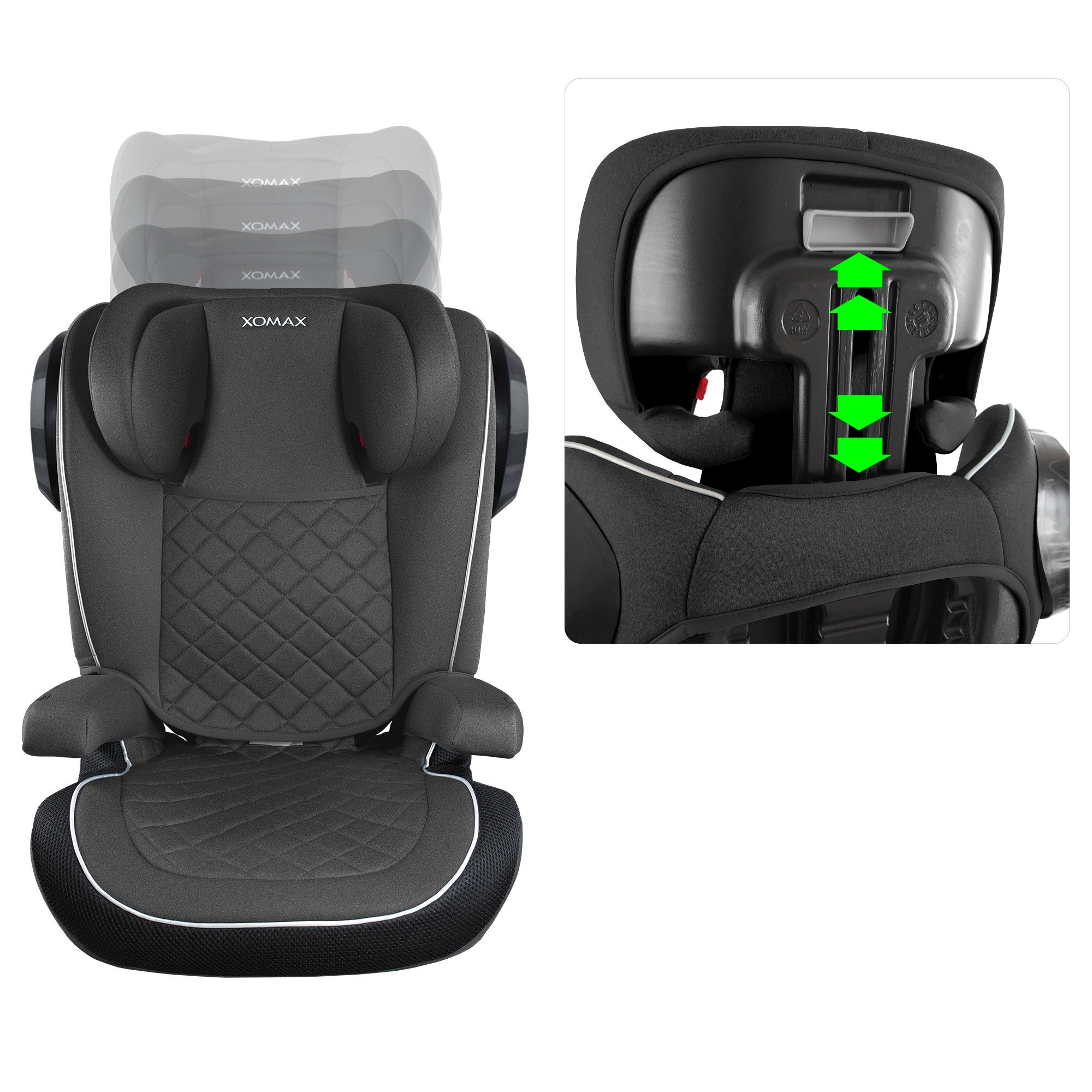 XOMAX Autokindersitz Lenard, bis: 12, ab: 15 kg, bis: 36 kg, (Lenard), für Kinder von 15-36 kg Gruppe 2/3 mit Isofix und 3-Punkt-Gurt-System