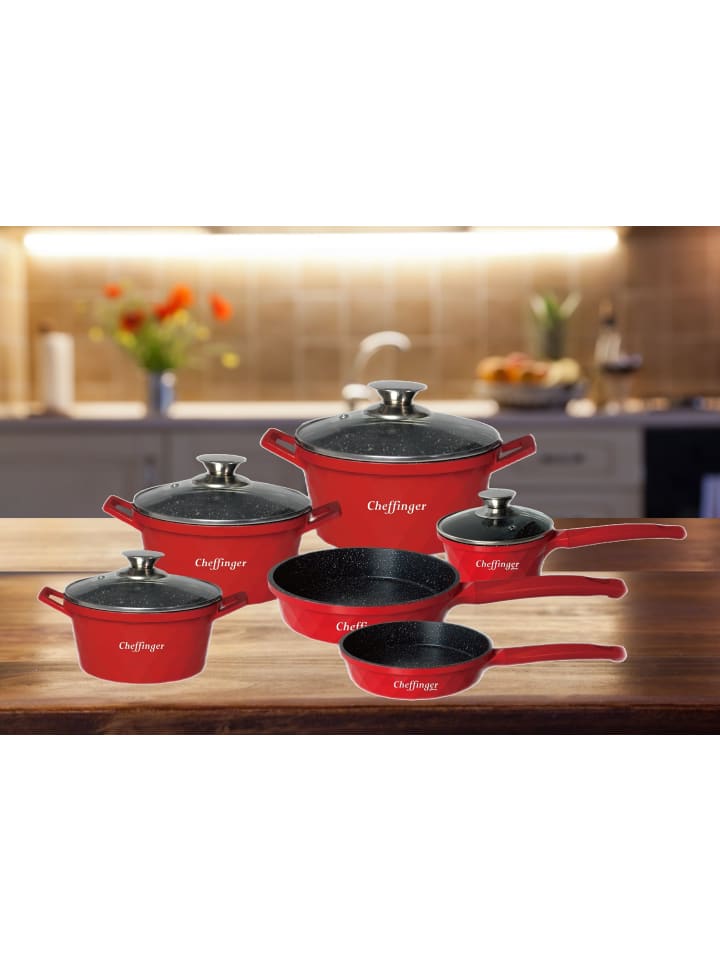 Cheffinger 12-Teilig Kochtopf Set Induktion Diamant in Rot günstig kaufen onesize