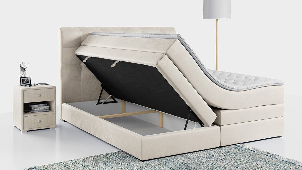 MKS MÖBEL Boxspringbett ERNI KING, Polsterbett mit Bettkasten und Zwei Matratzen - Stauraumbett