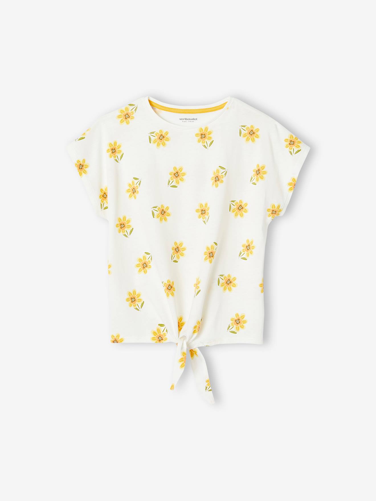 T-shirt imprimé fille avec noeud fantaisie blanc / rouge