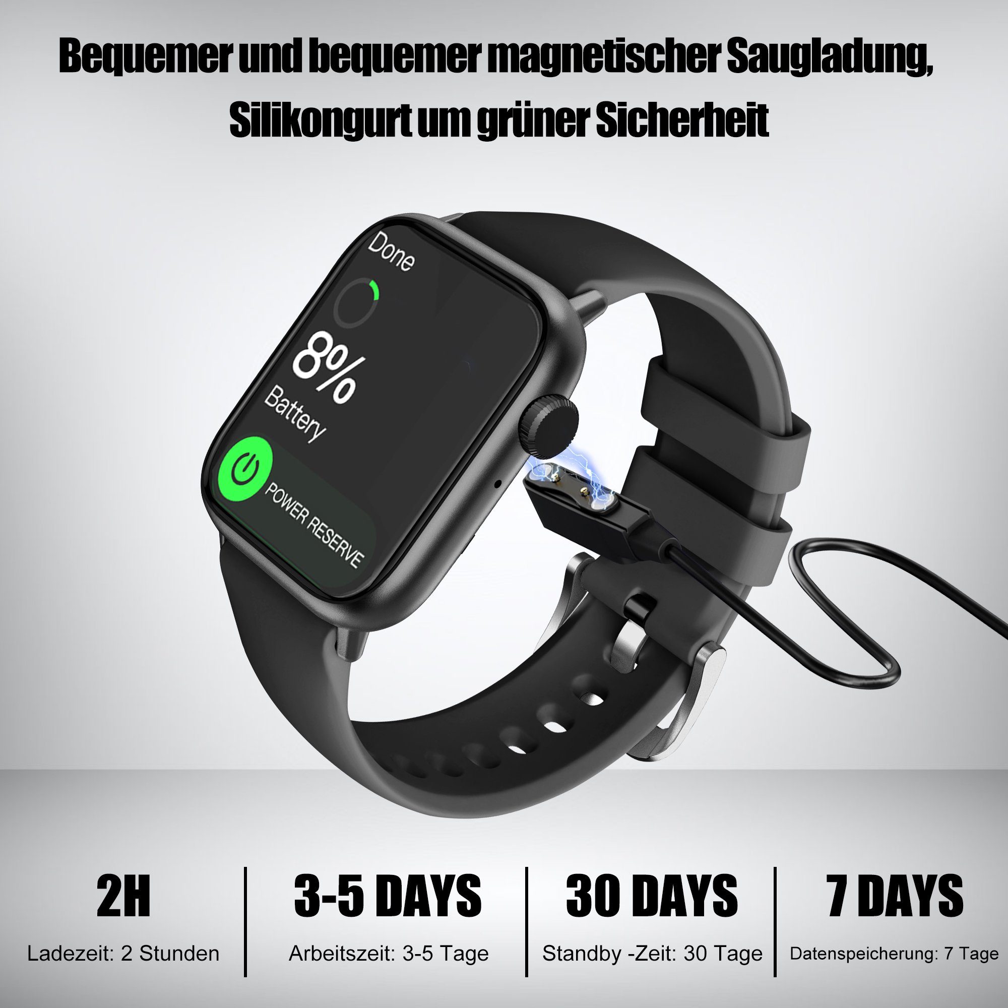 Tisoutec Smartwatch Damen Herren & Bluetooth Kopfhörer, Kopfhörer Combo Smartwatch (1.85 Zoll) Fitness Tracker Uhr für Damen Herren Smartwatch (1,85