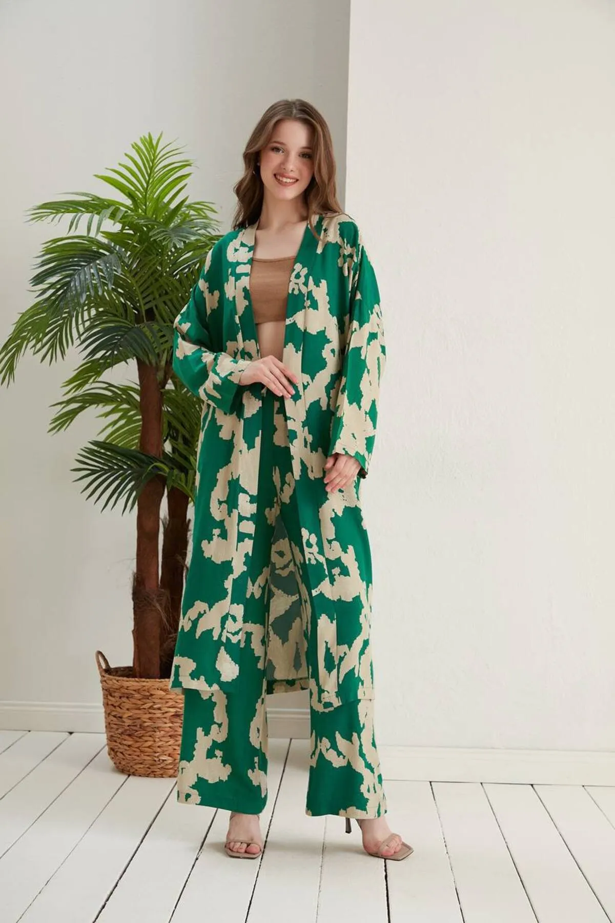 ZF BUTİK  Langes bedrucktes Kimono-Set