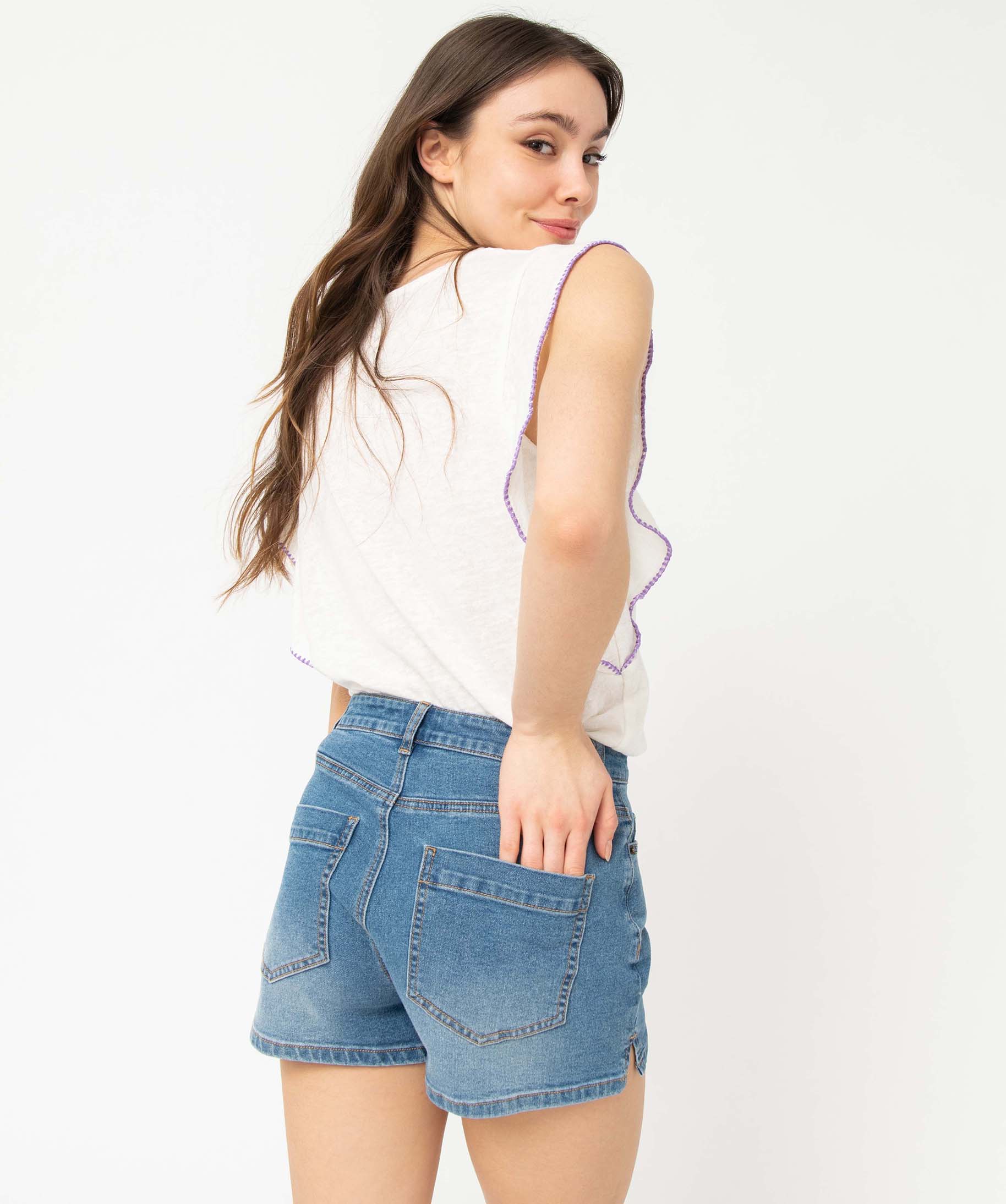 Tee-shirt femme avec volants sur les épaules ecru | GEMO