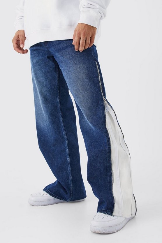 Lockere Kontrast-Jeans mit Reißverschlüssen