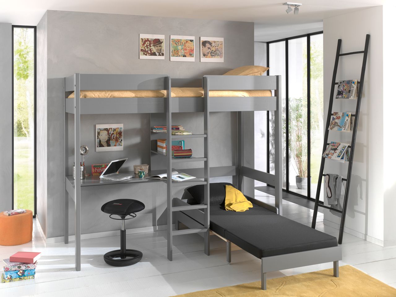 VIPACK Hochbett Pino mit Schreibplatte und Sesselbett