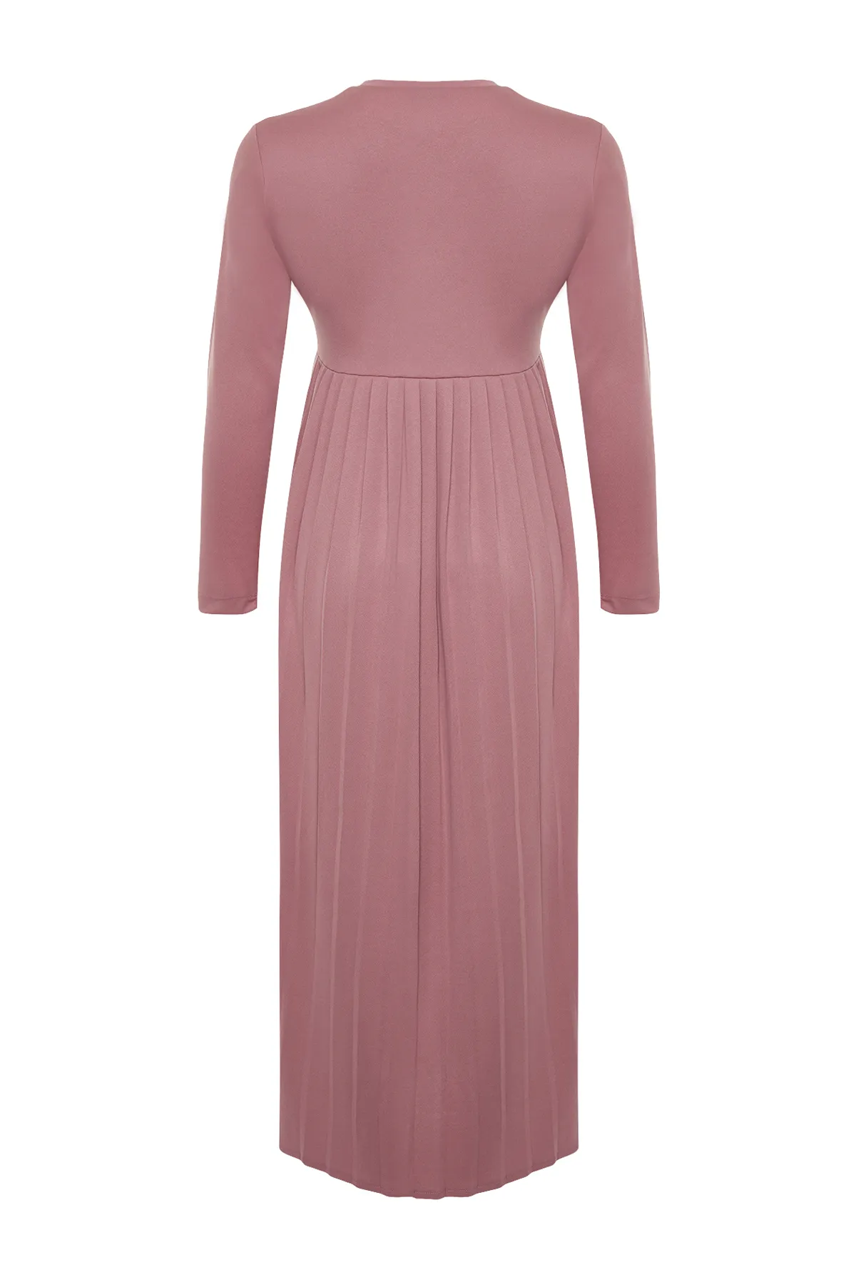 Trendyol Modest  Plissiertes Scuba-Strickkleid mit staubigem Rosenrock TCTAW24EL00000