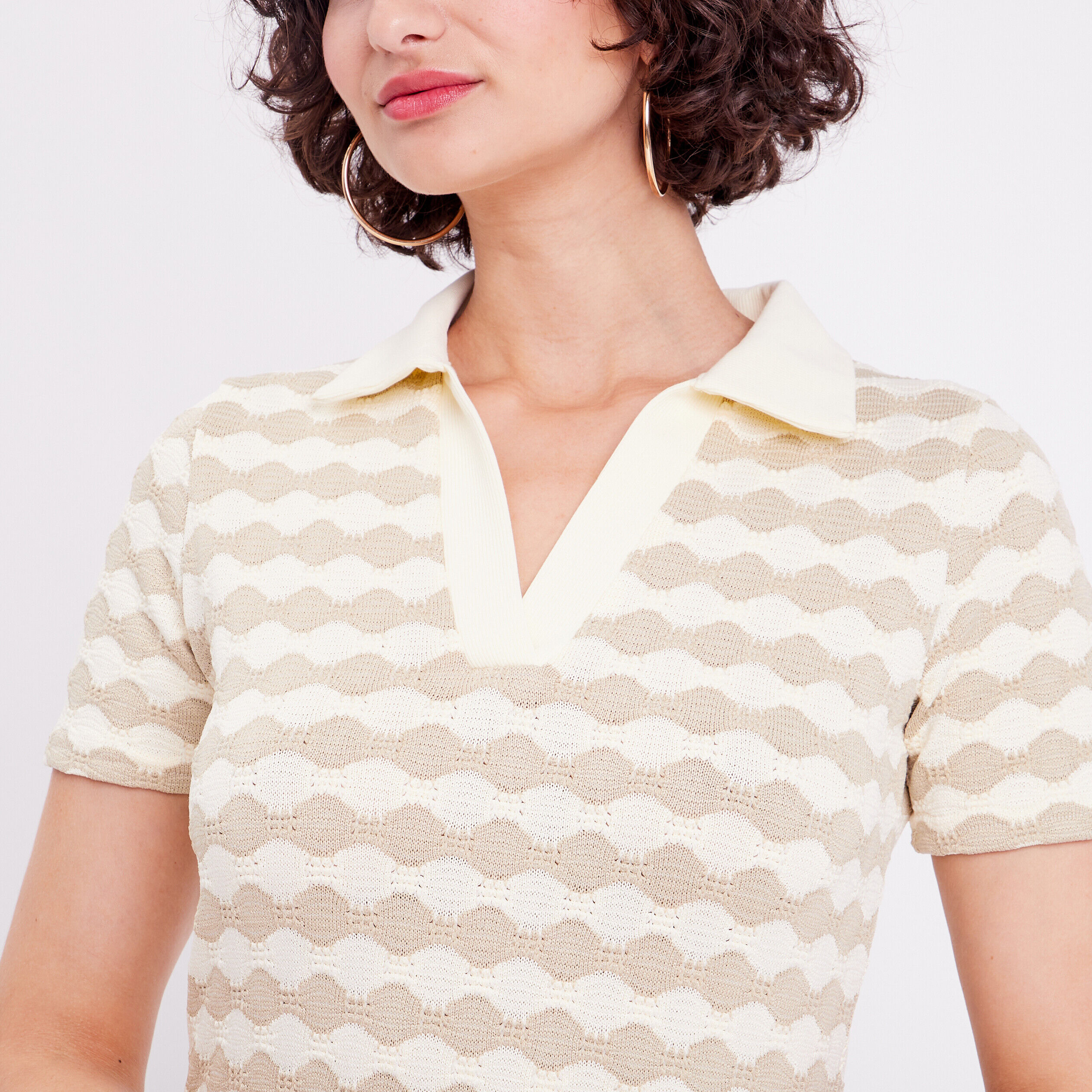 Robe droite col polo ecru femme | Cache Cache