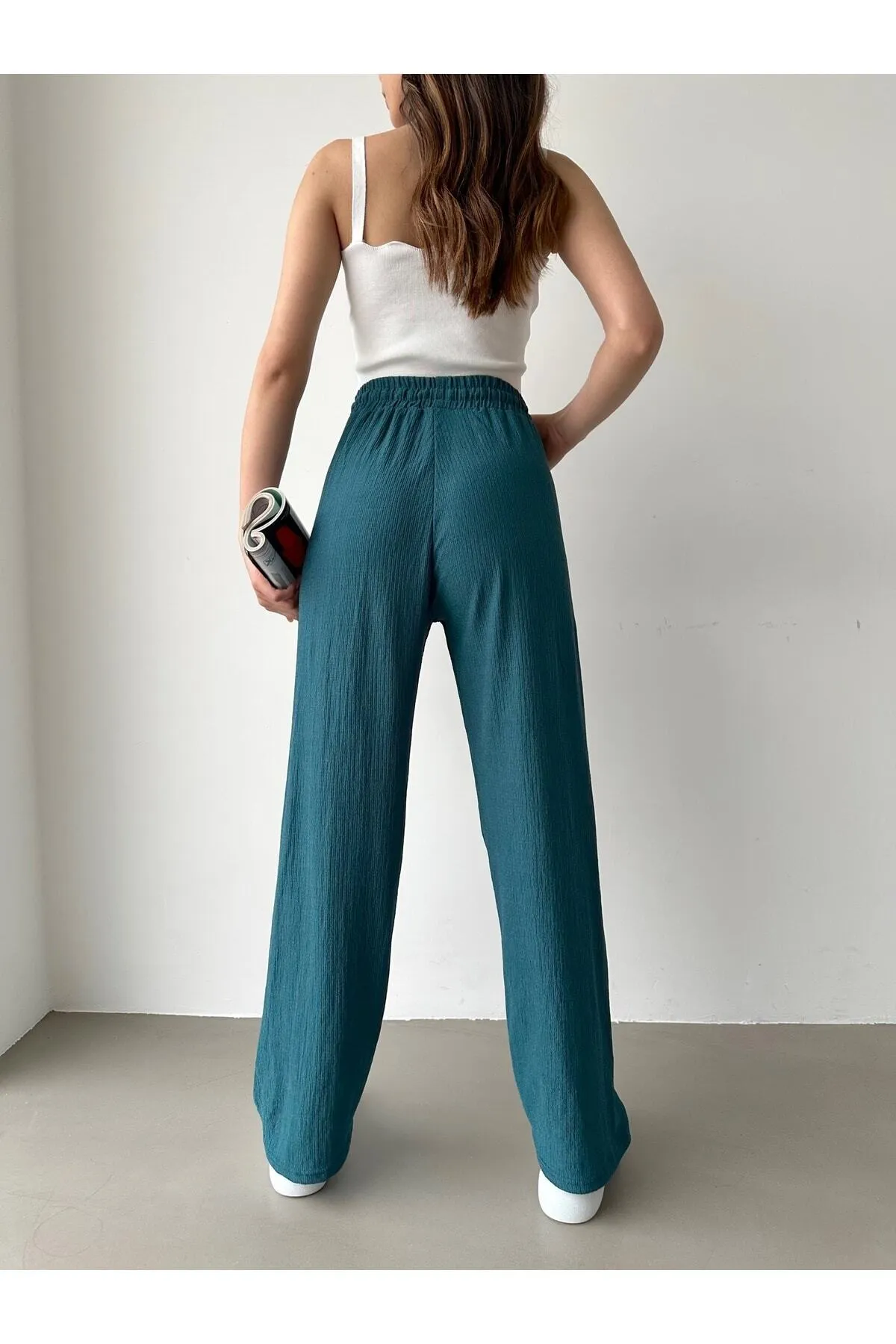 BEJNA  Petrolgrüne Palazzo-Hose mit elastischem Bund für Damen