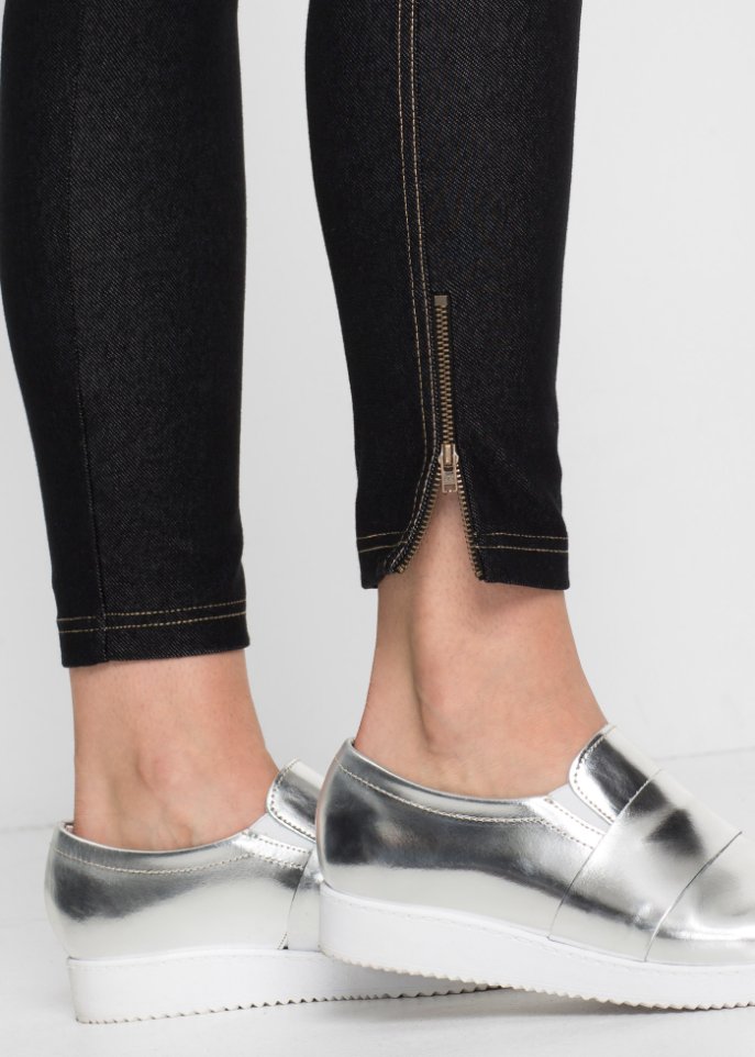 Leggings in Jeansoptik mit Zipper