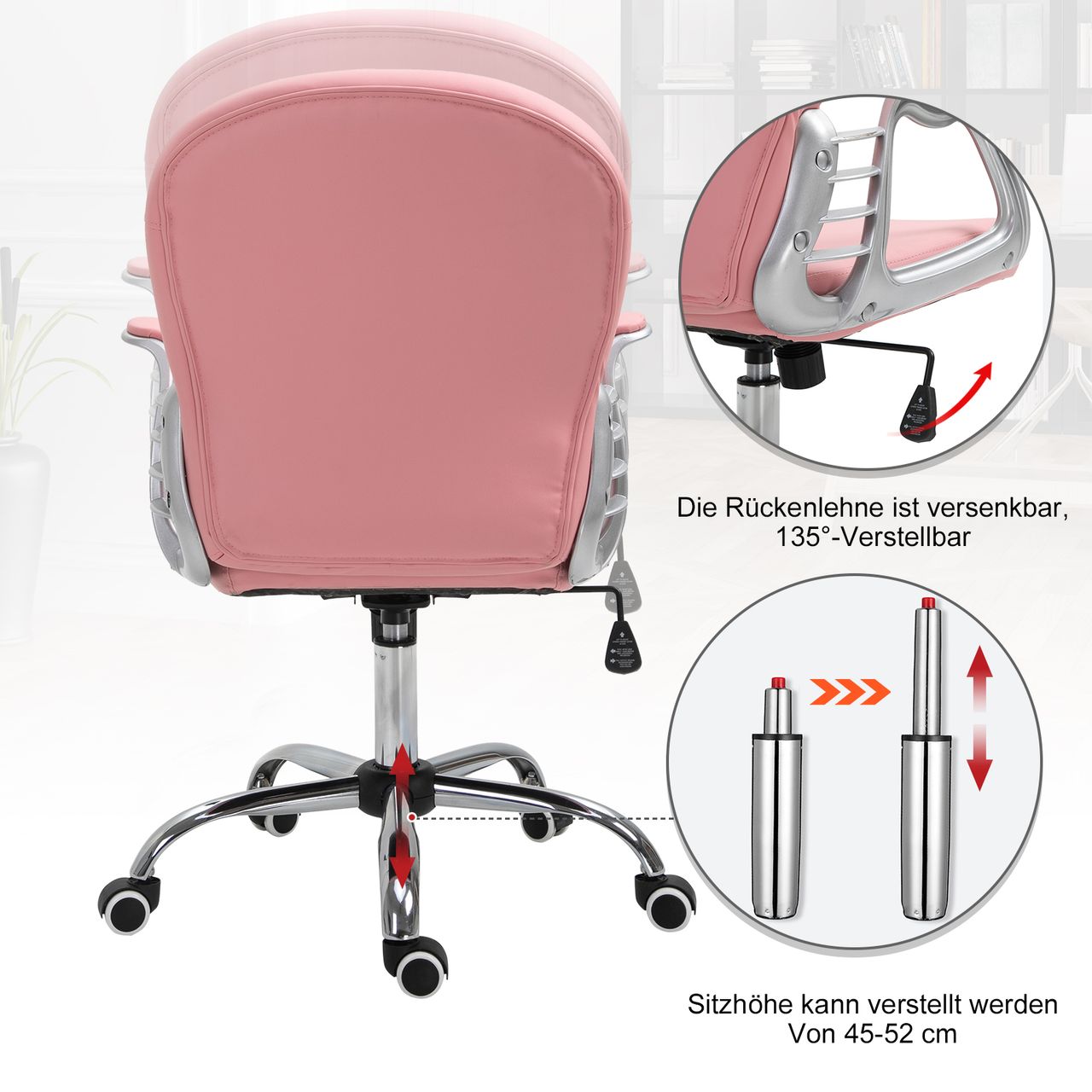 Vinsetto Ergonomischer Bürostuhl Chefsessel Gepolsterte Rückenlehne Grau