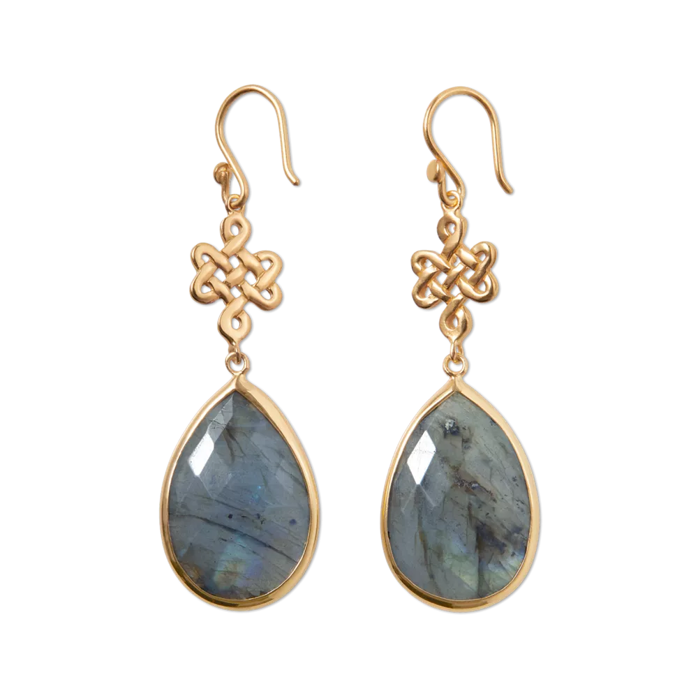 Boucles d'oreilles House of Rituals Infinity en forme de poire, plaquées or et ornées d'une pierre précieuse