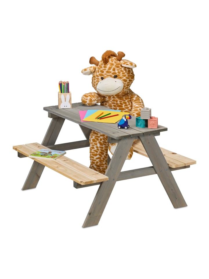 relaxdays Kindersitzgruppe in Grau/ Natur - (B)90 x (H)51 x (T)78 cm günstig kaufen onesize