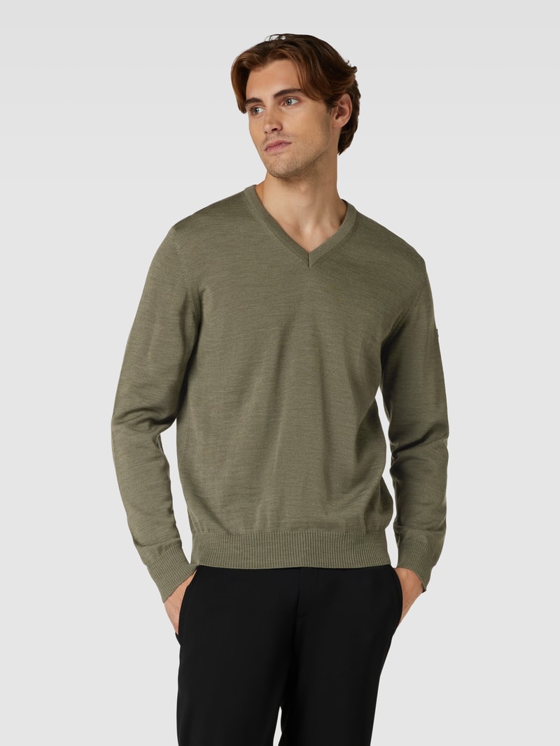 Strickpullover mit Label-Patch in schilf