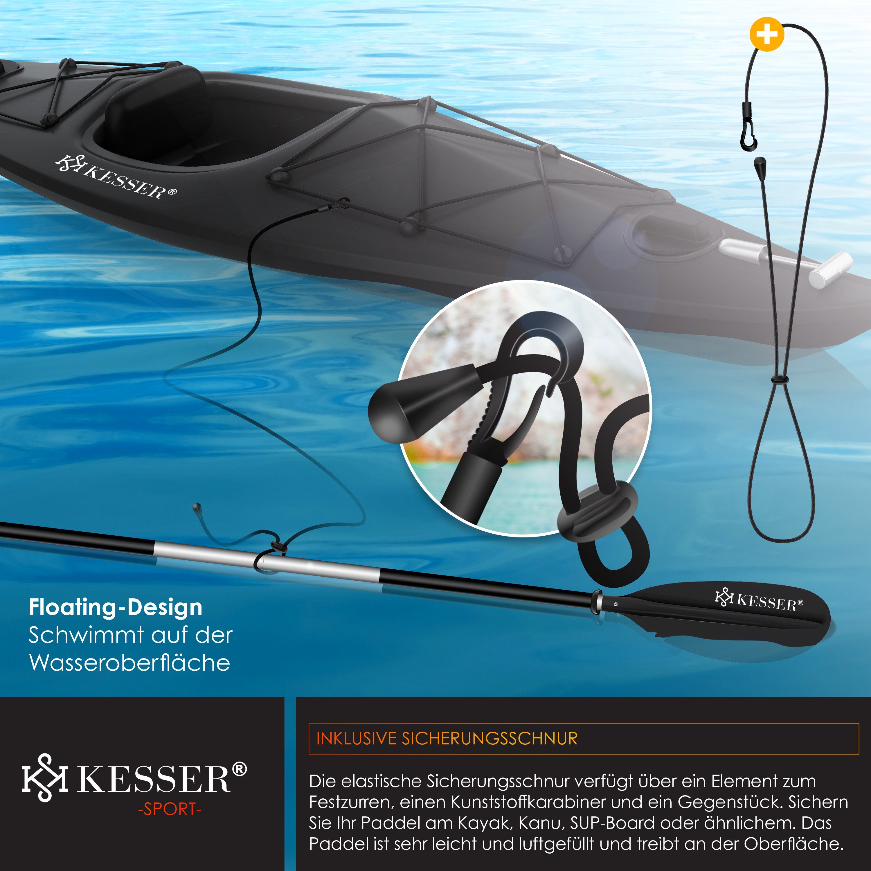 KESSER SUP-Paddel, Paddle Doppelpaddel 4-teilig für Kanu Kayak SUP Stand-Up