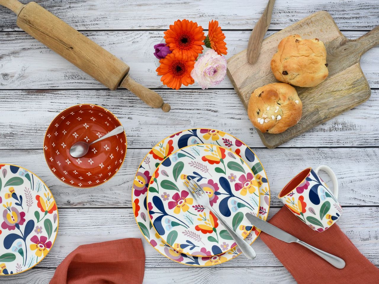CreaTable Folklore , 12-teiliges Geschirrset, Tafelservice aus Steinzeug