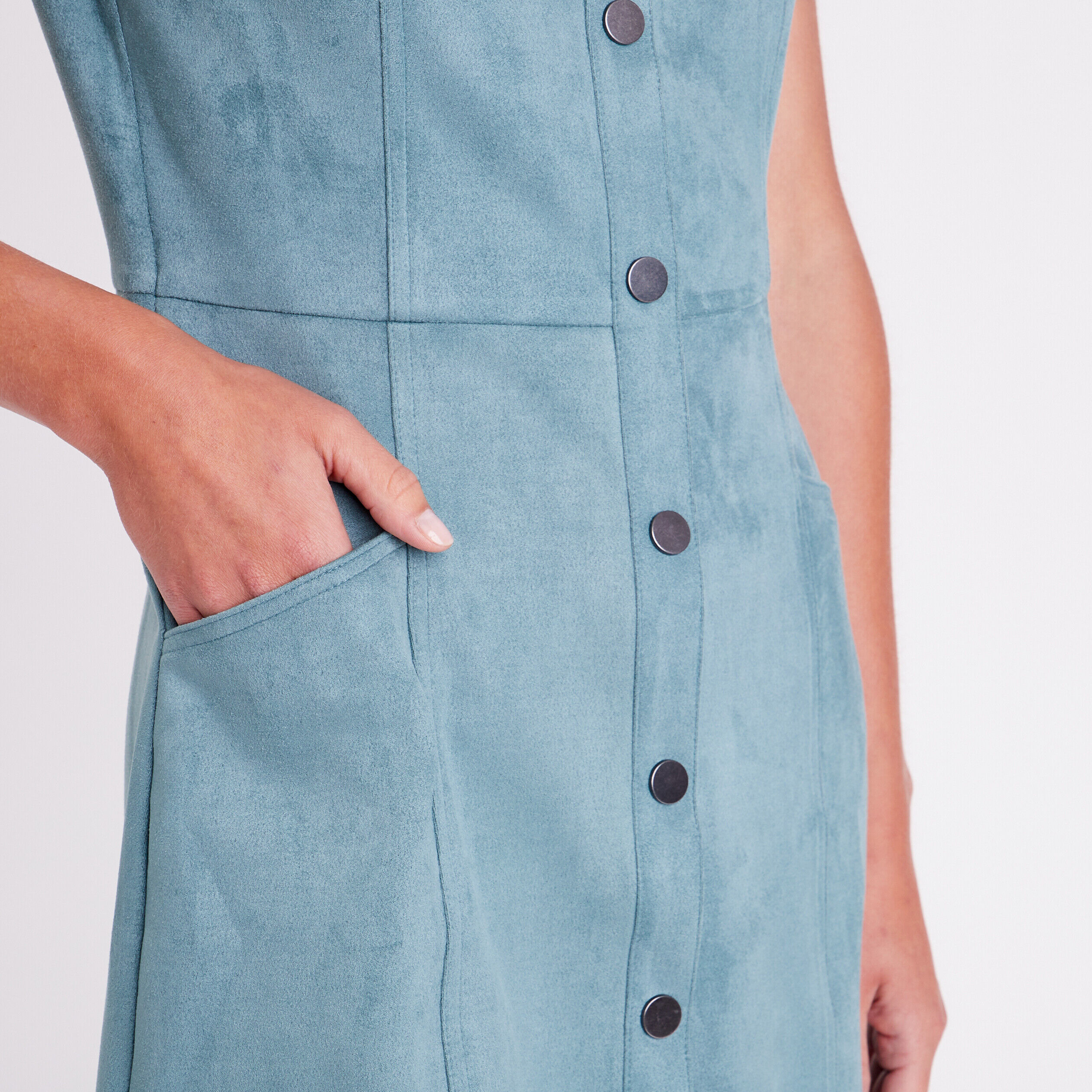 Robe droite boutonnée suédine vert foncé femme | Cache Cache
