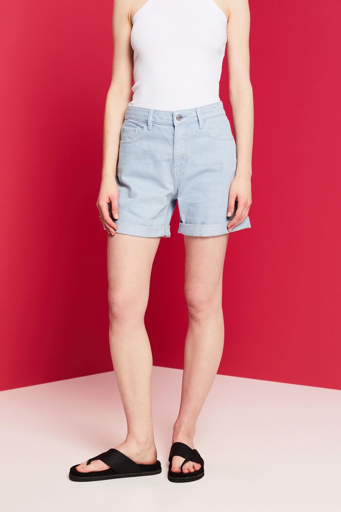 Jeansshorts mit hohem Bund und Umschlagsäumen