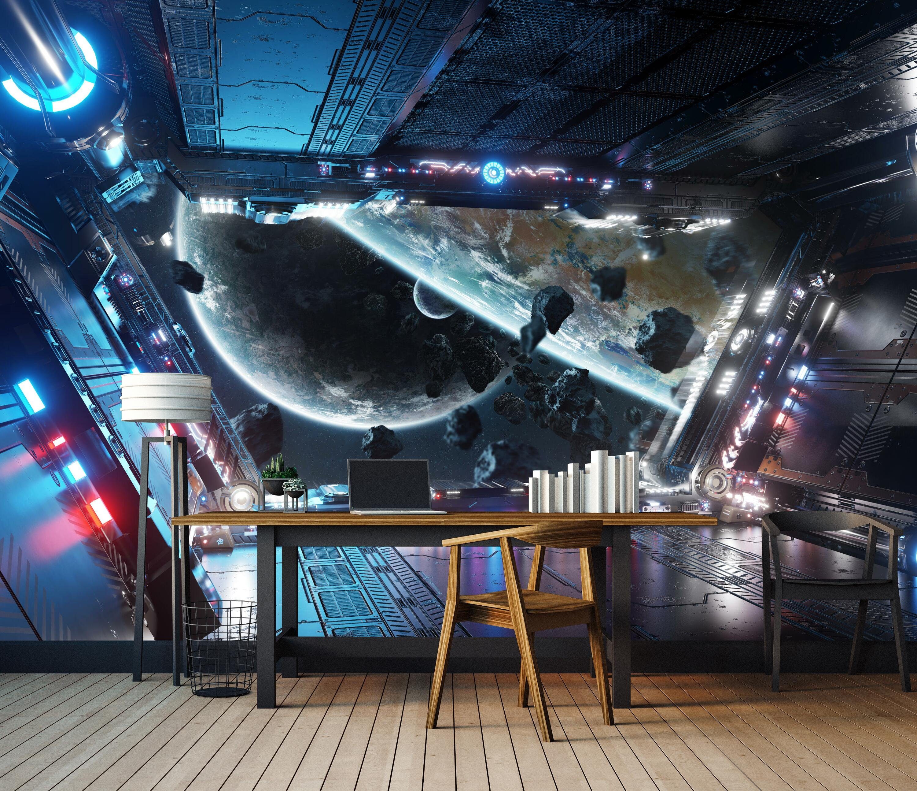 wandmotiv24 Fototapete Raumschiff Weltraum Planeten Science Fic, glatt, Wandtapete, Motivtapete, matt, Vliestapete