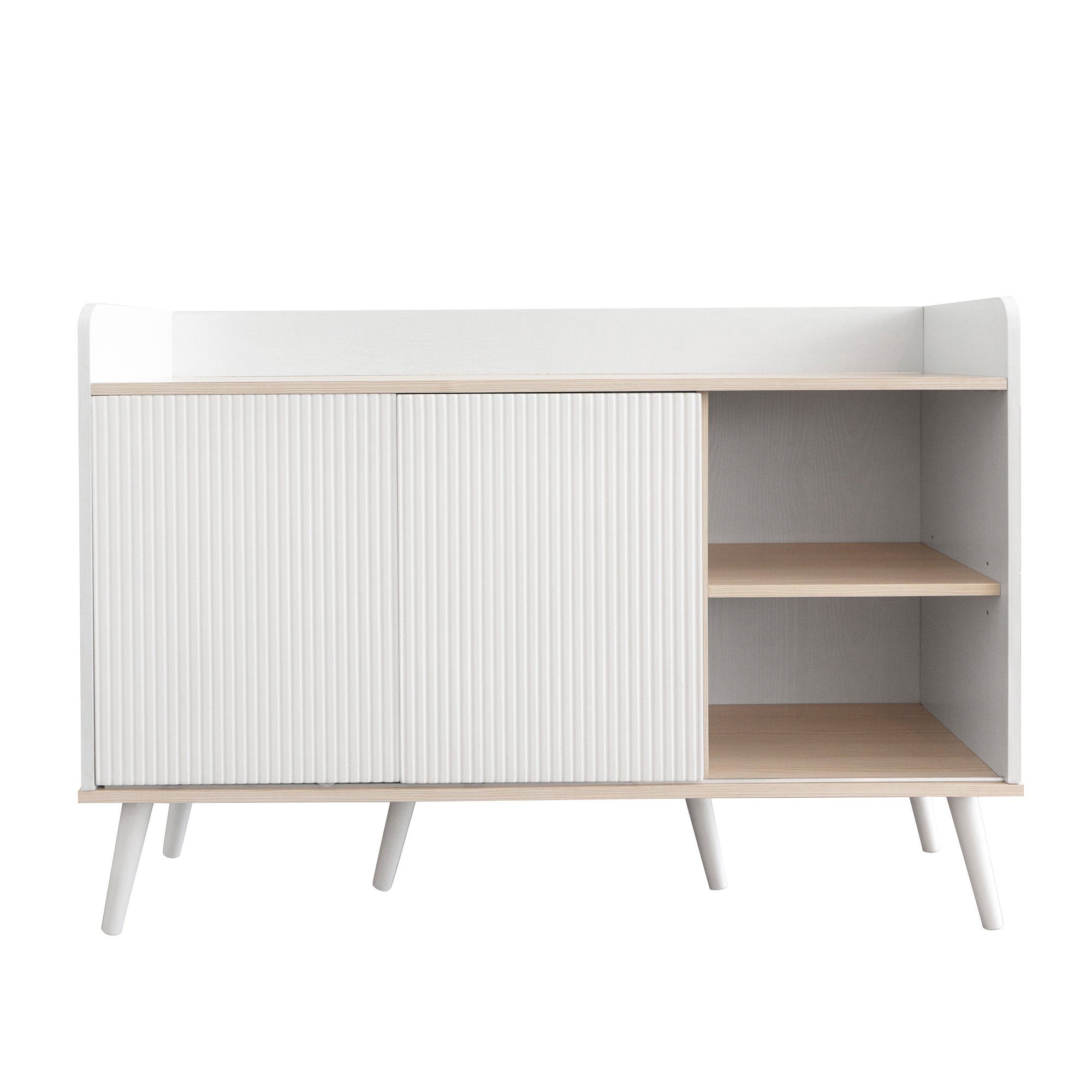 Merax Sideboard mit 3 Schubladen und 2 Schiebetüren, Kommode aus Holz mit verstellbaren Einlegeböden, B:117,5cm