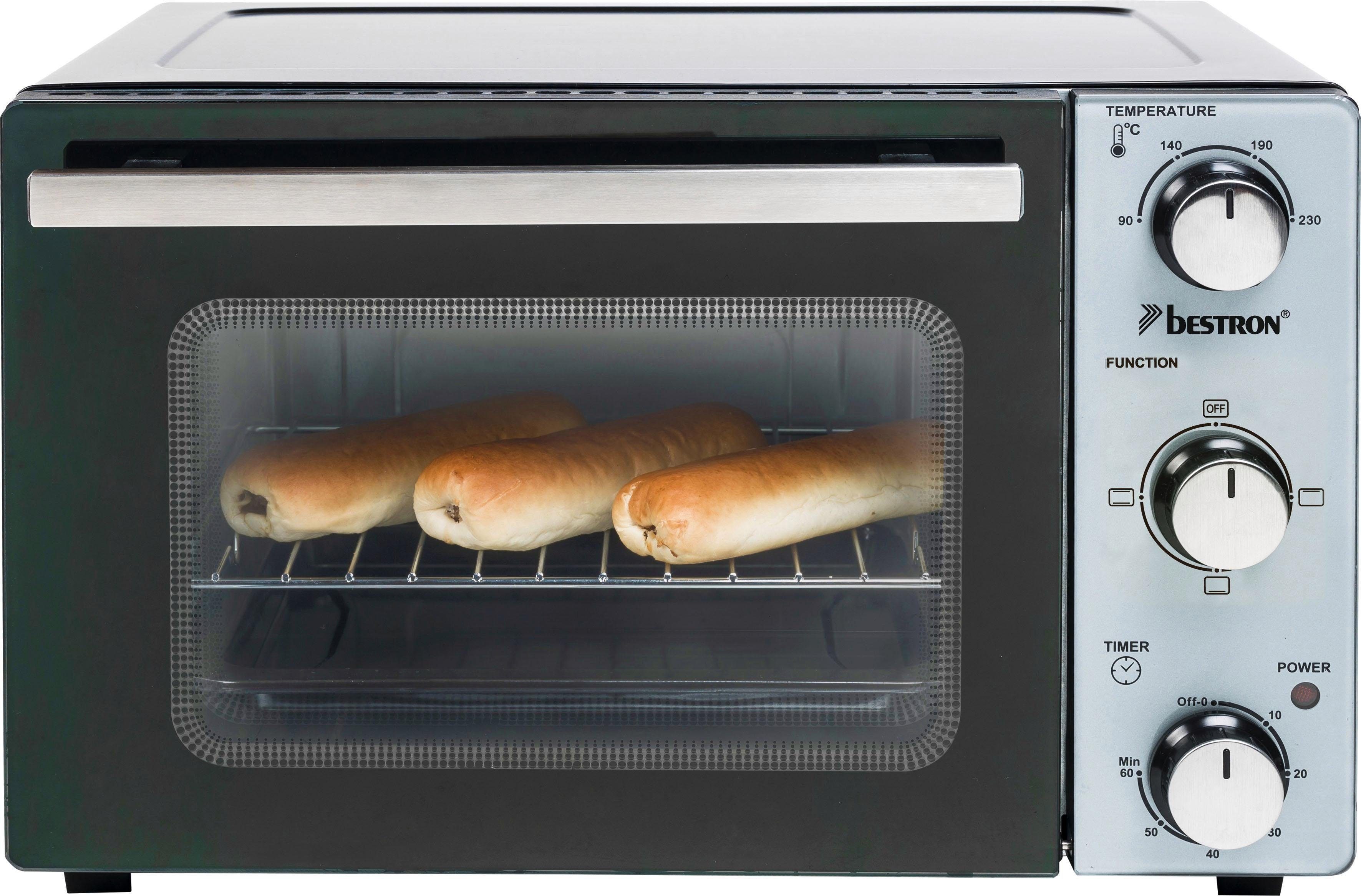 bestron Minibackofen AOV20 kompaktes Gerät, 1300 W, Edelstahl, Schwarz