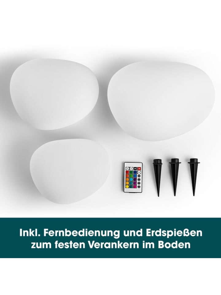 EASYmaxx Solar Leuchten Set Stein flach 3-tlg. Garten Deko günstig kaufen onesize