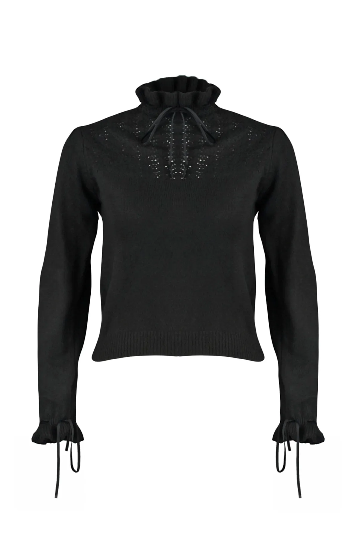 Trendyol Collection  Schwarzer Strickpullover mit weicher Struktur und Lochmuster TWOAW21KZ2355