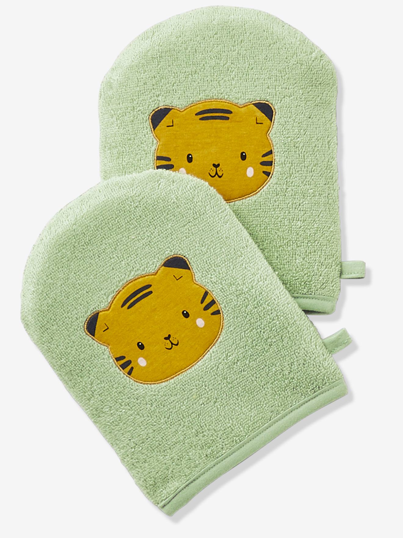 Lot de 2 gants de toilette vert