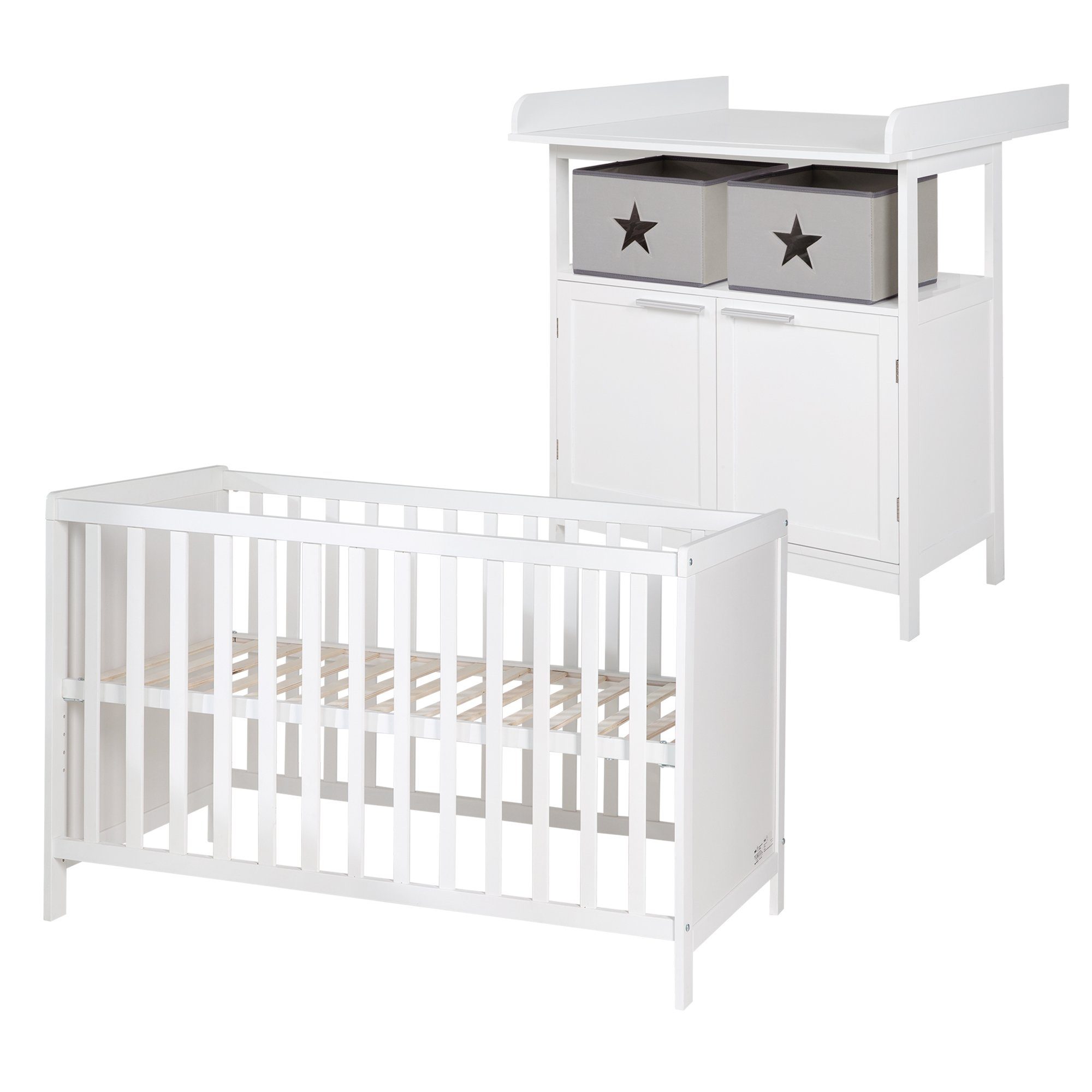 roba® Babymöbel-Set Hamburg, (2-St), Beistellbett & schmale Wickelkommode