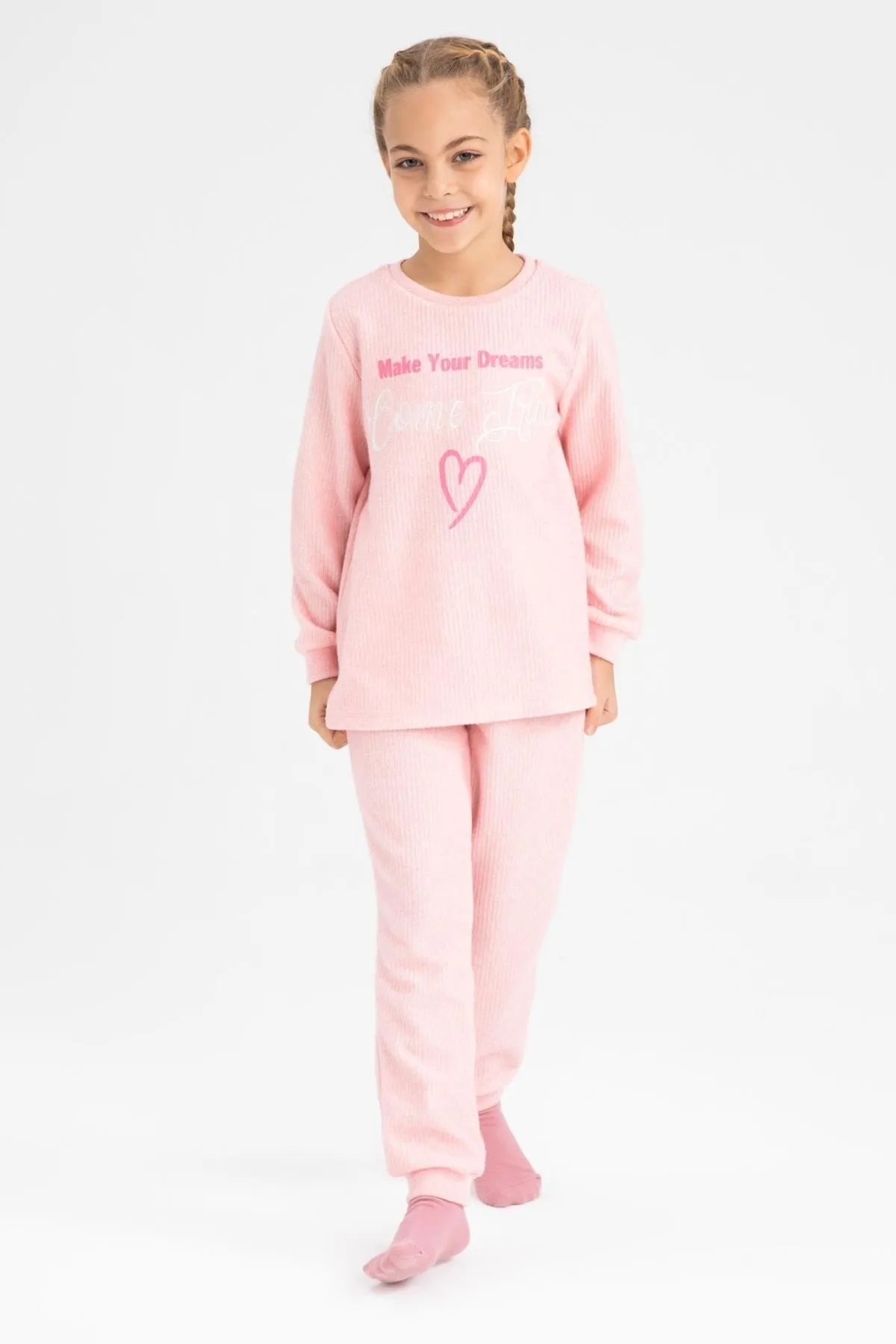 DeFacto  Bedrucktes Pyjama-Set für Mädchen in normaler Passform im Strick-Look
