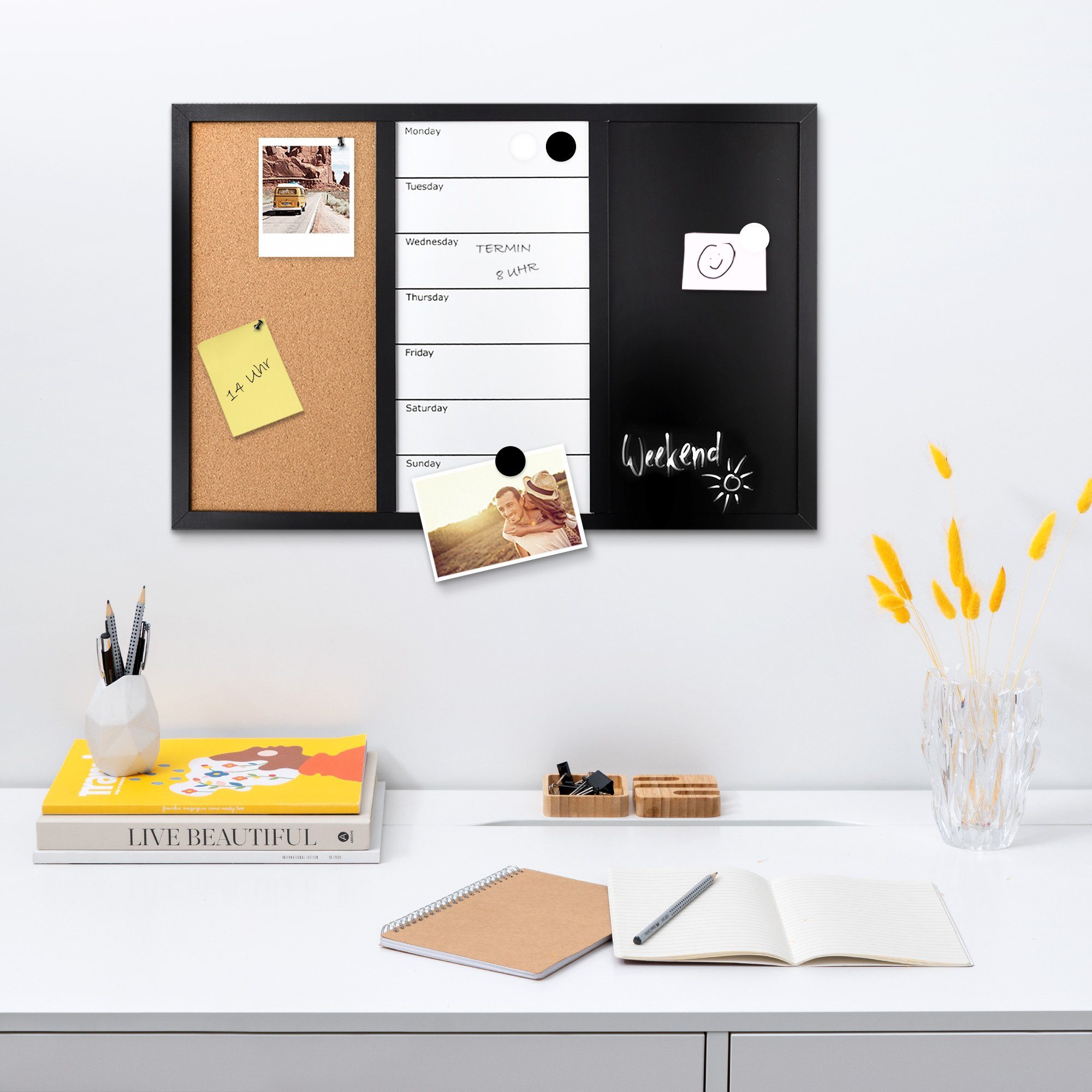 Navaris Pinnwand 3in1 Kombitafel 60x40cm - Kreidetafel Whiteboard Kork Pinnwand