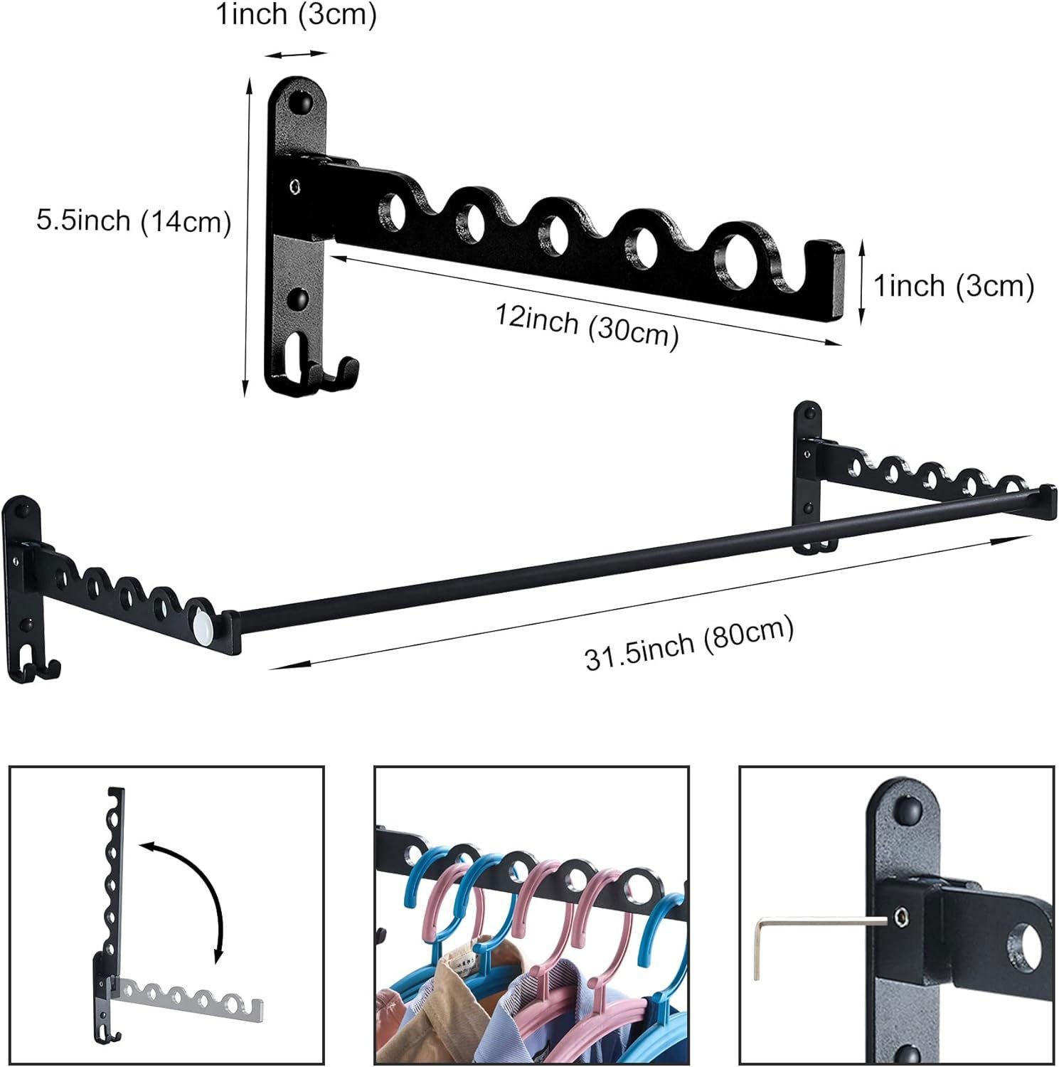 Sarfly Wäscheständer Wäscheständer,Wandmontage,zusammenklappbar,Wandhalterung,platzsparend, für Mantel, Tür über Hängetrockner, Faltbare Stange für Mantel