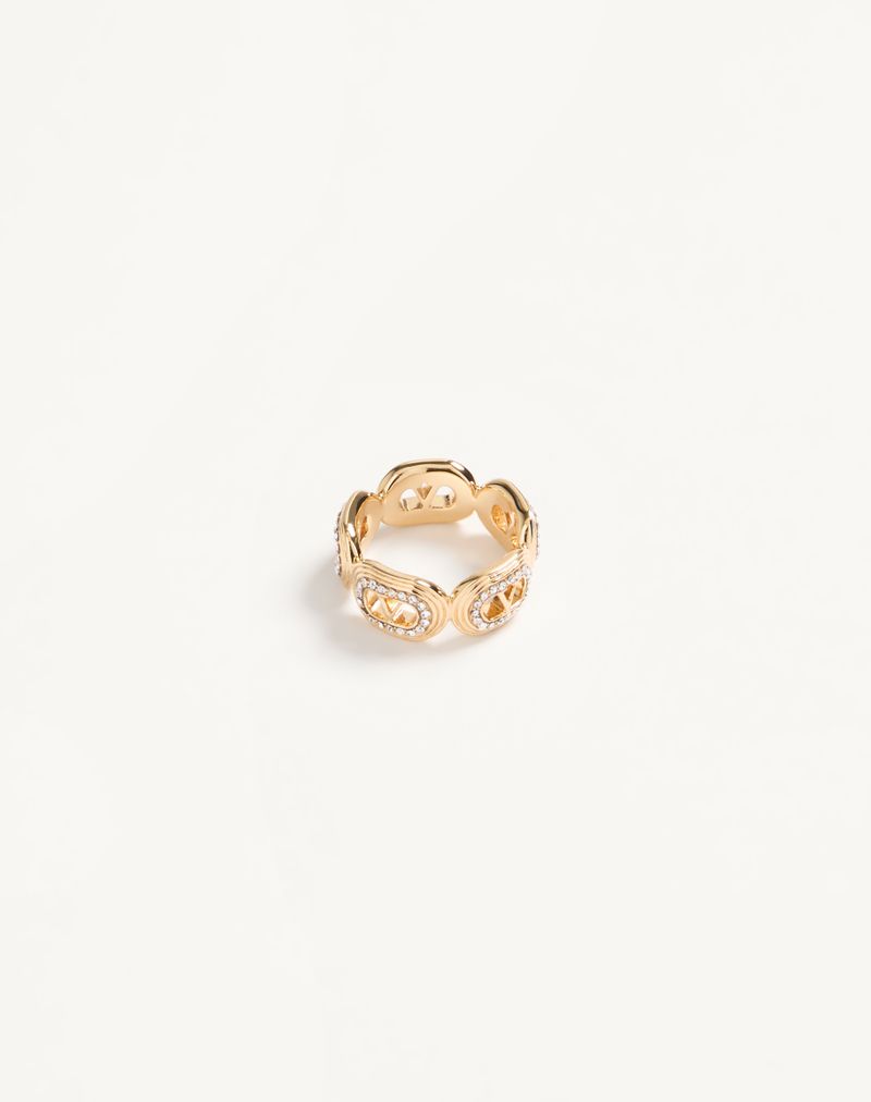 Anel oval em metal com cristais Swarovski®