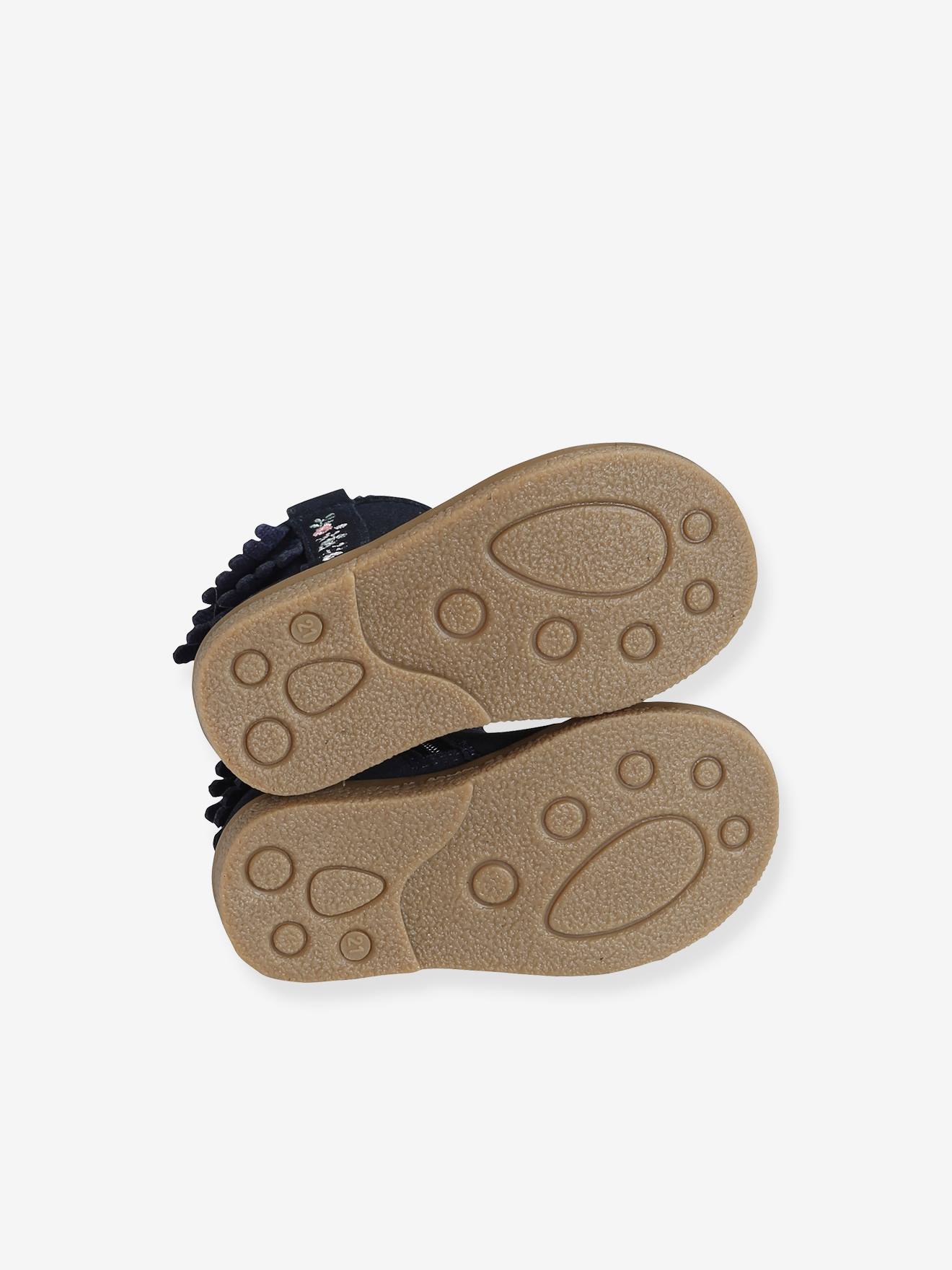 Boots cuir bébé fille frangées bleu marine