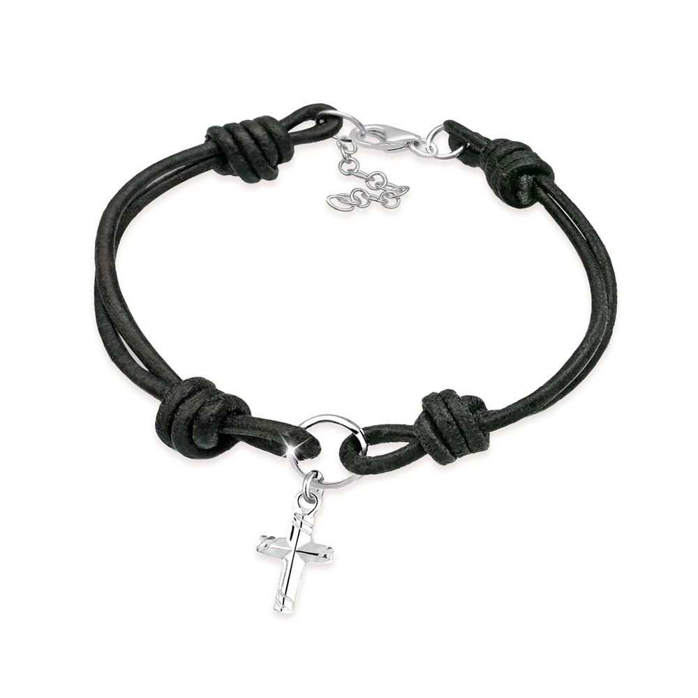 Elli Elli Bracelet Kreuz Leder 925 Sterling Silber Bracelet