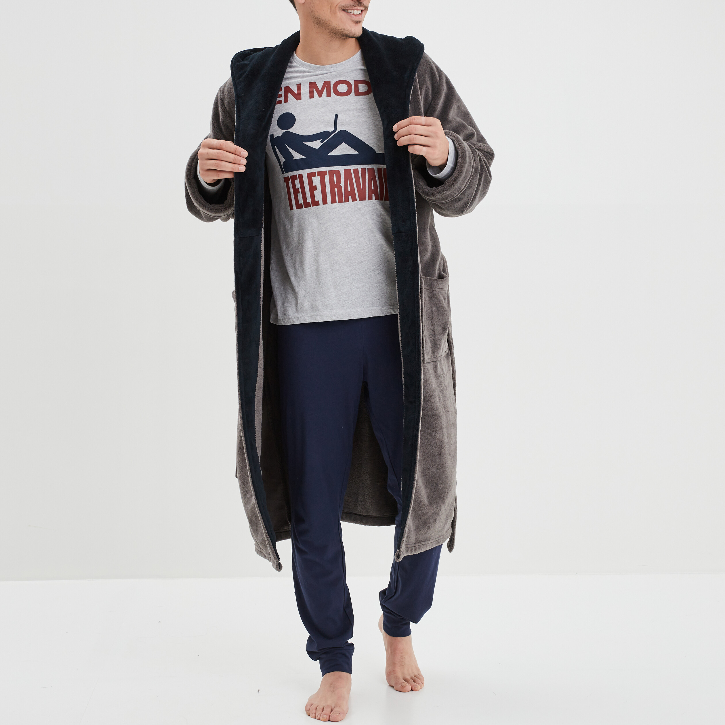 Ensemble pyjama pantalon 2 pièces bleu marine homme | La Halle