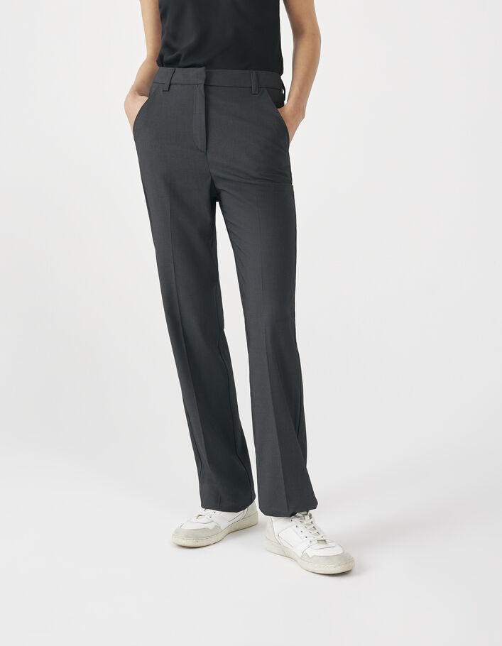 Pantalon de costume droit noir jacquard faux-uni Femme