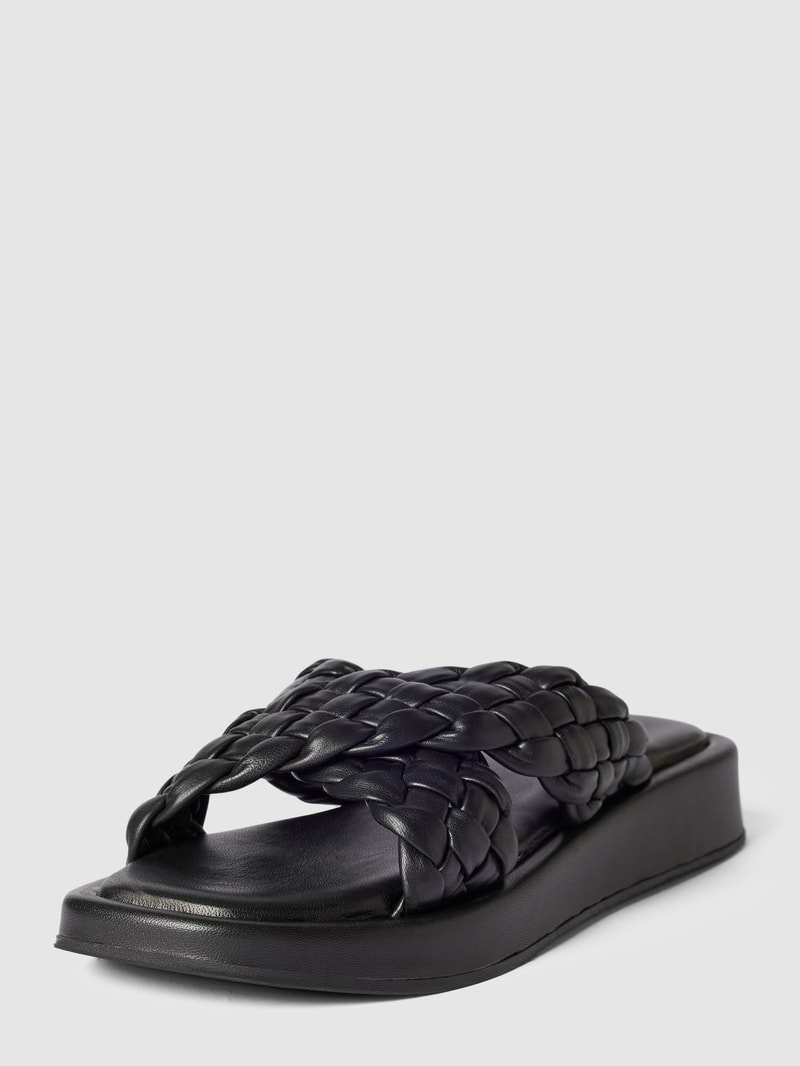 Sandalen aus Leder in Flecht-Optik in schwarz