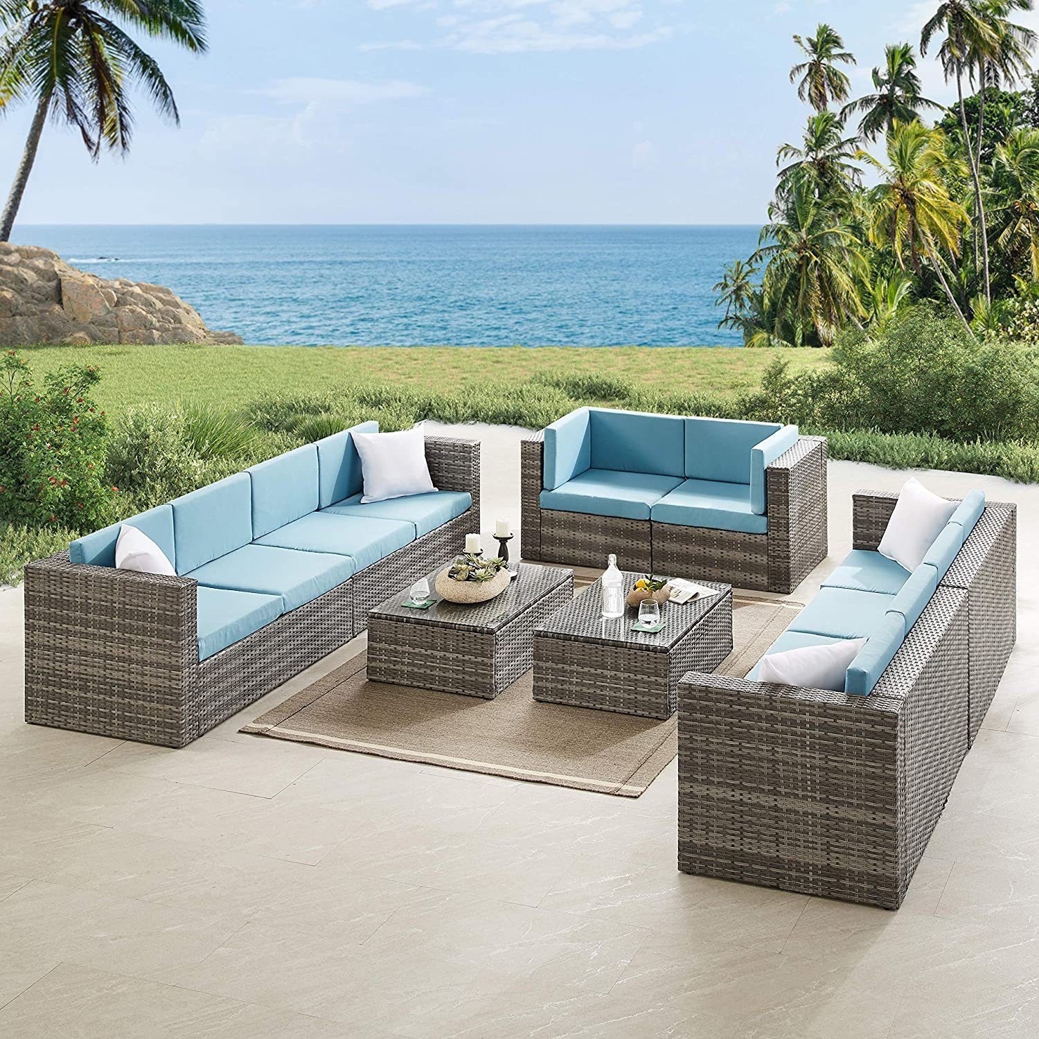 Mucola Gartenlounge-Set Gartenmöbel Rattanmöbel Gartenset Polyrattan Sitzgruppe Grau Blau Sofa, (Stück, 4-tlg., Premium-Sitzgarnitur), Hochdichter Schaumstoff