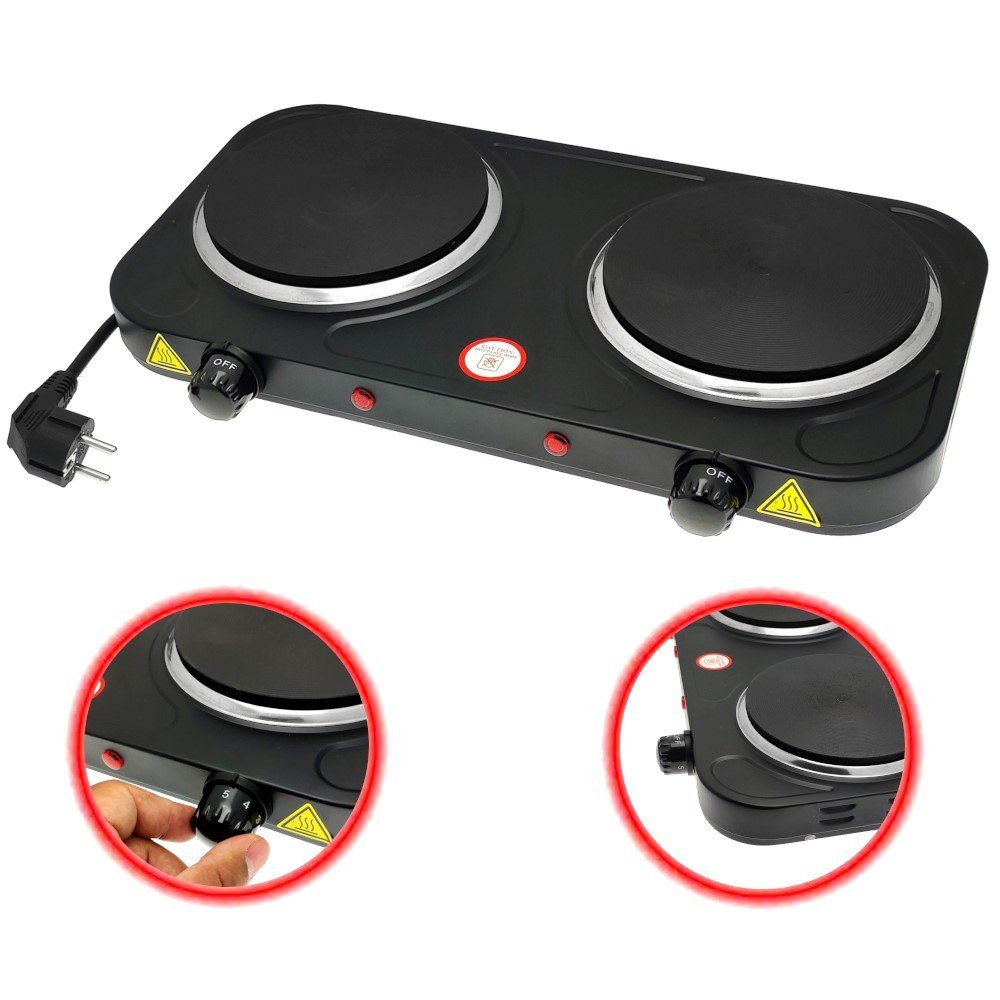 Elfmonkey Doppelkochplatte Elektrische Kochplatte, zwei Kochfeldern, Elektroherd, 1000 Watt
